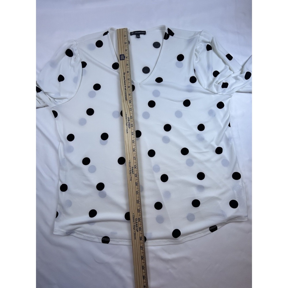 Adrianna Papell Top Women's XL White Black Polka Dot Split V Neck Long Sleeve - Picture 5 of 11